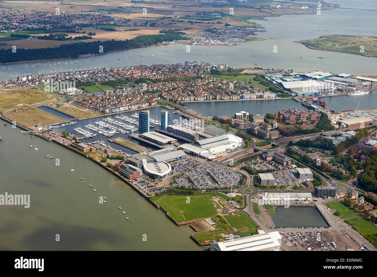 An aerial view of Chatham & the river Medway, Kent, South East England