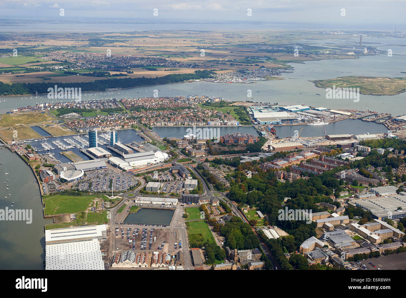 An aerial view of Chatham & the river Medway, Kent, South East England