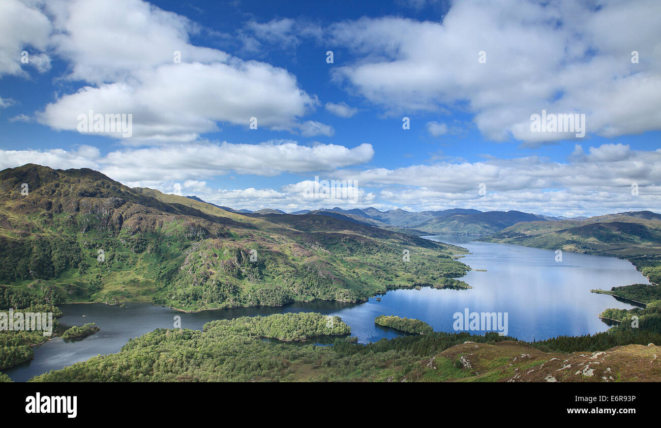 Loch Katrine and Ben Venue viewed from Ben A'an, Aberfoyle the Trossachs Scotland Scottish highlands Stock Photo