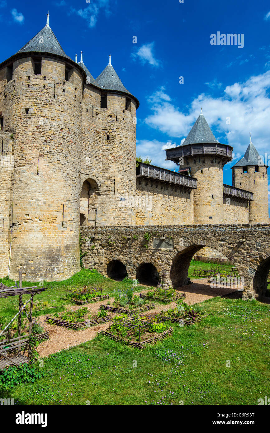 Chateau Comtal medieval castle, Carcassonne, Languedoc-Roussillon, France Stock Photo