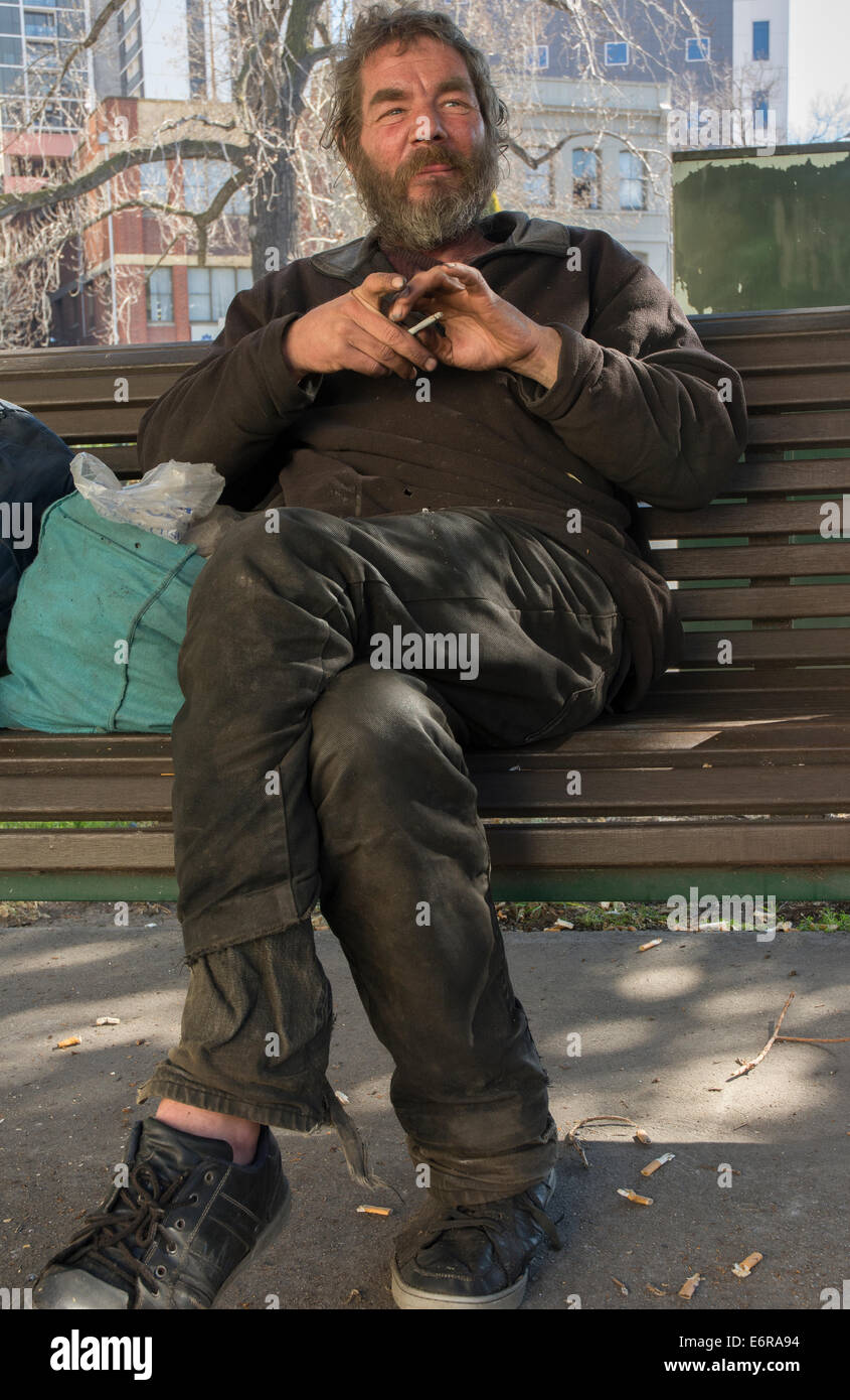 Scruffy Homeless Alcoholic Man Melbourne Australia Stock Photo