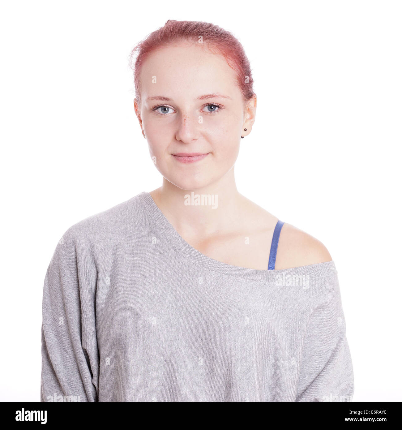 young woman with a neutral but friendly expression Stock Photo