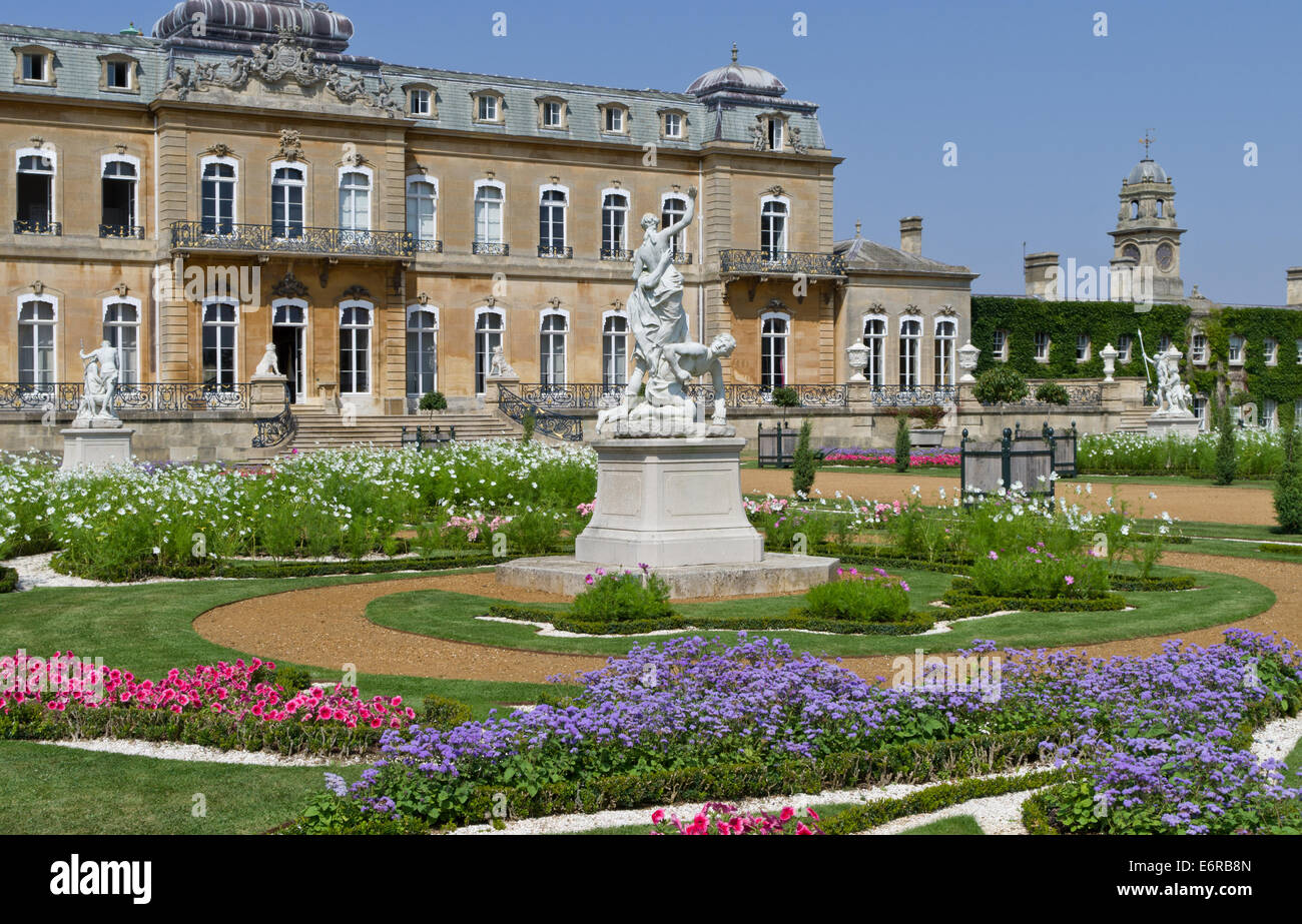 Italian Gardens at Wrest Park, UK; statues in the foreground with the