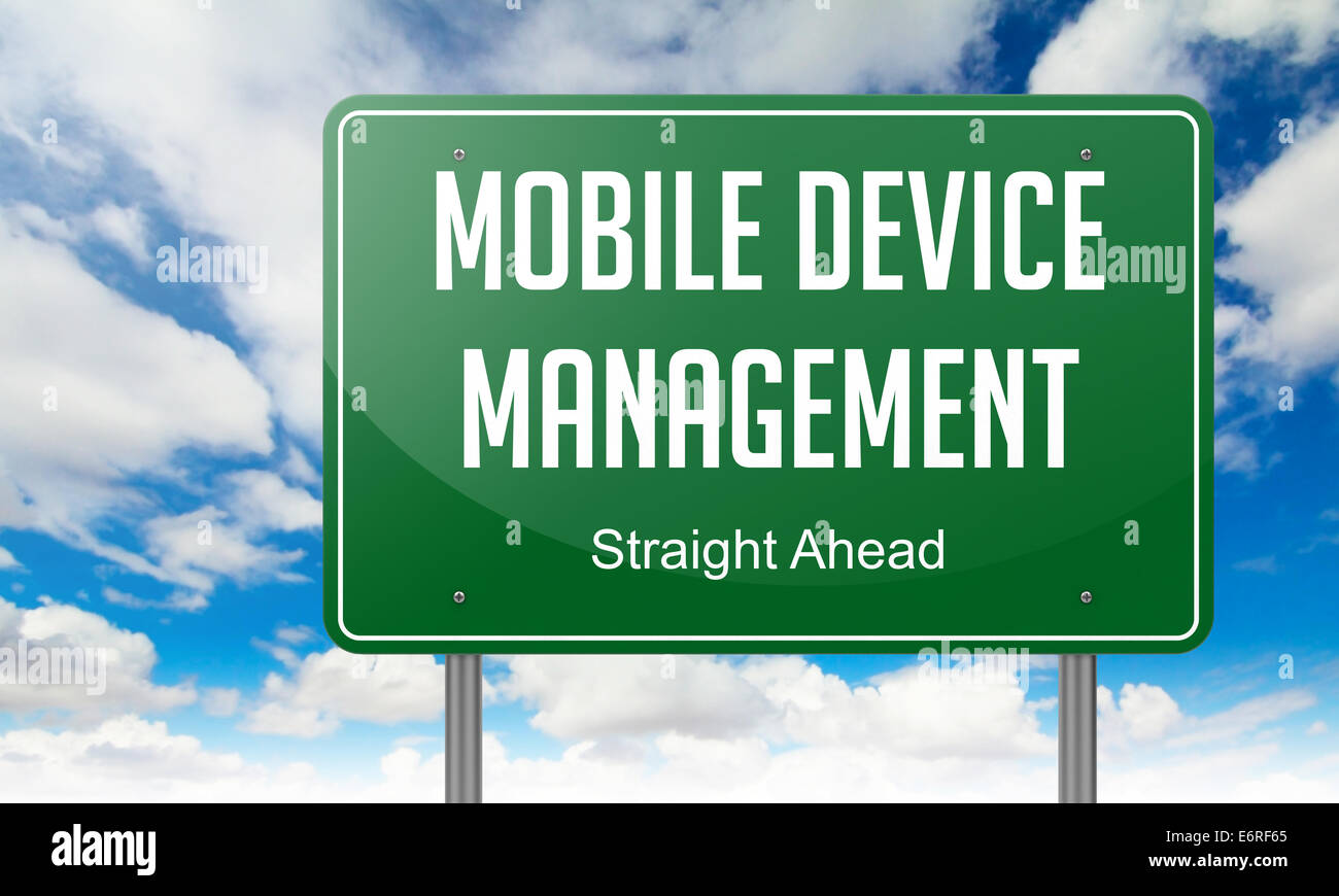 Mobile Device Management on Highway Signpost. Stock Photo
