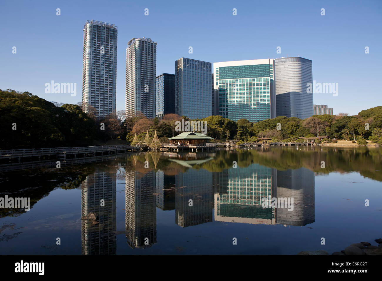 Hama Rikyu Gardens in the City, Tokyo, Japan Stock Photo