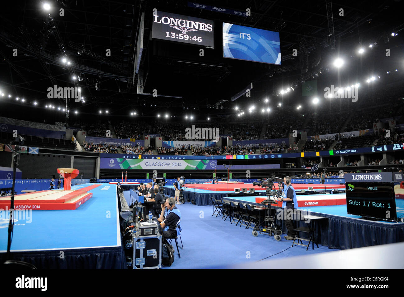 Commonwealth Games Gymnastics Arena 2014. A long Shot of the inside of the  SECC Stock Photo - Alamy