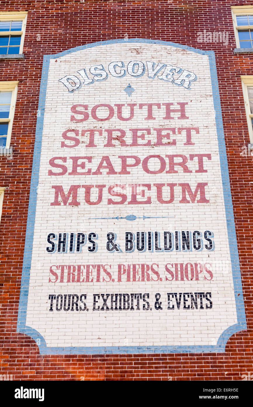 South Street Seaport Museum wall sign, South Street Seaport Museum, Manhattan, New York City, New York, USA Stock Photo