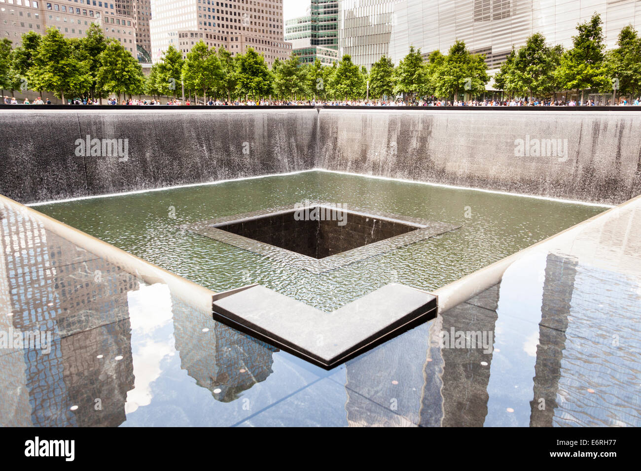 One of the two waterfalls at National September 11 Memorial, World Trade Center, Manhattan, New York City, New York, USA Stock Photo