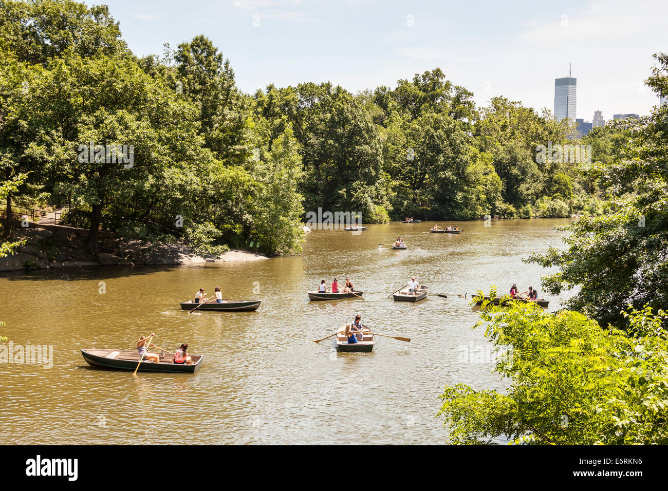 Tourists boating on Central Park Lake, Central Park, Manhattan, New