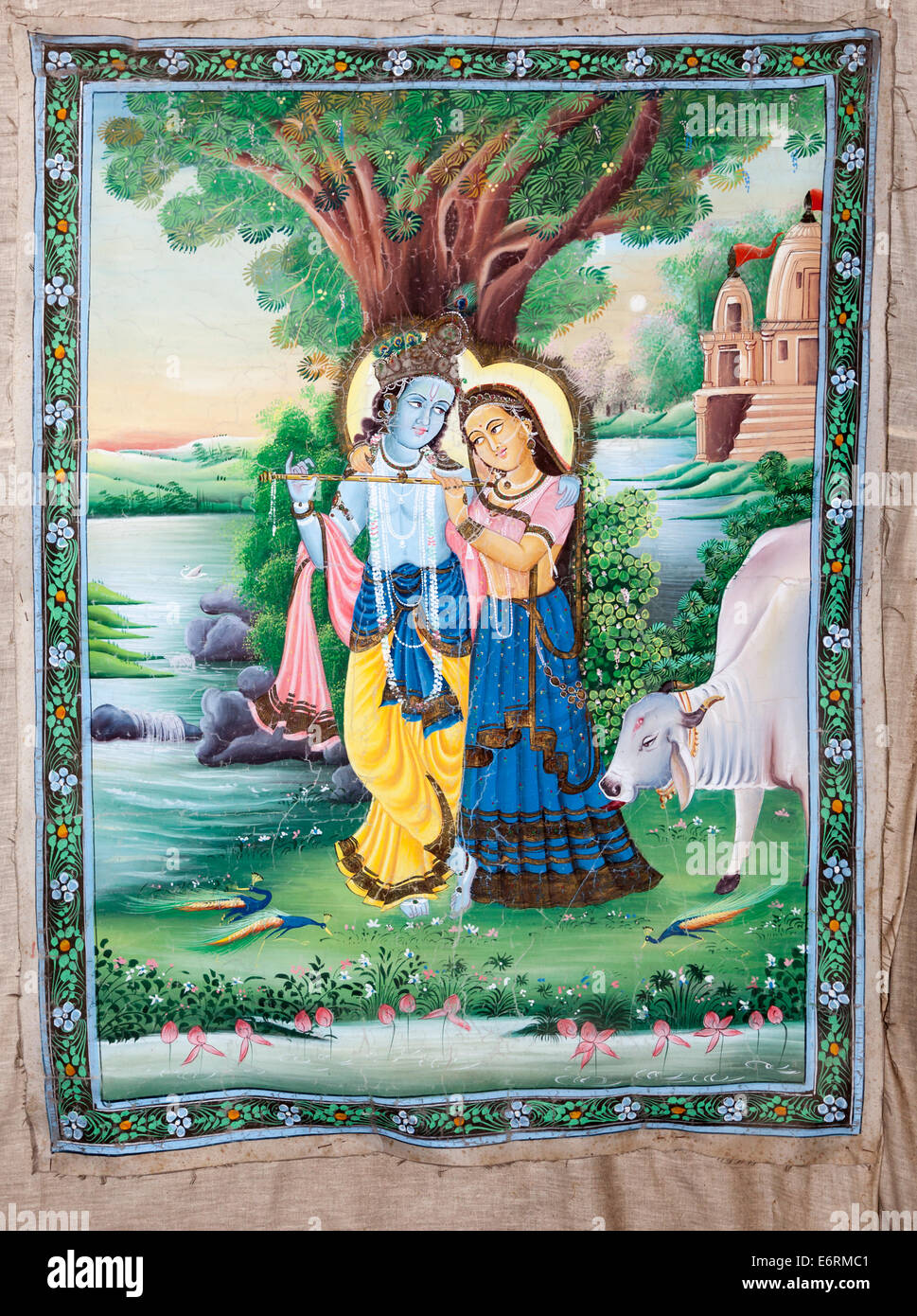 Typical colourful local style cloth wall hangings on display for sale