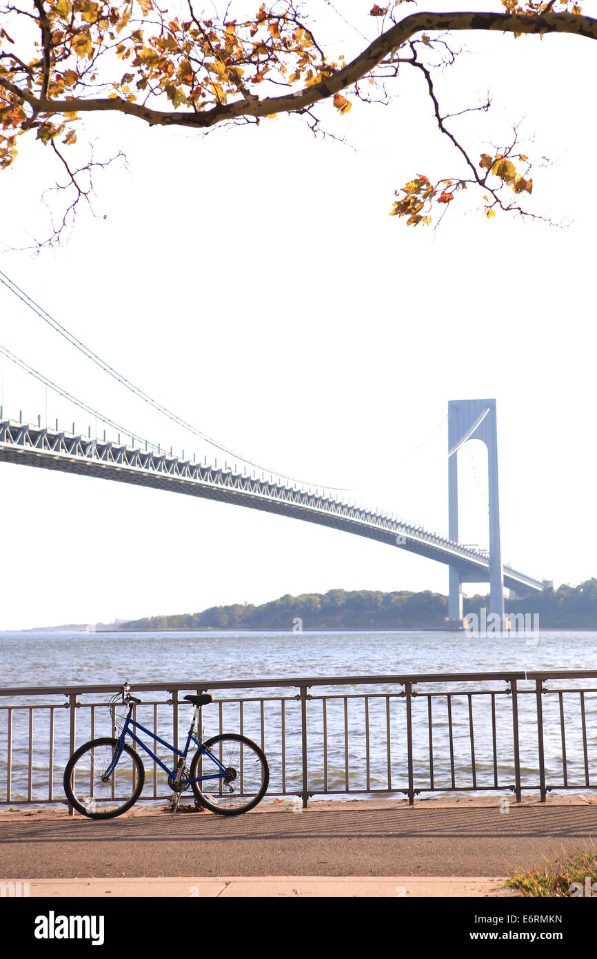 The VerrazanoNarrows Bridge and bicycle Stock Photo Alamy