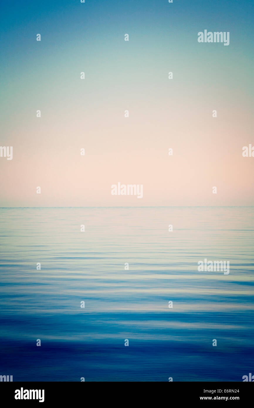 Background of sky and sea, sea is very calm with gentle ripples, with an instagram effect Stock Photo