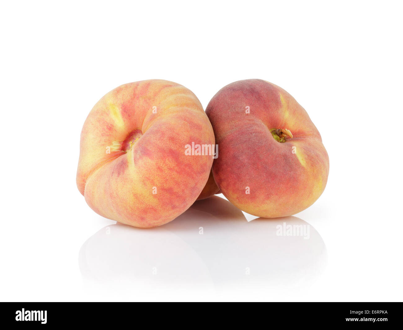 ripe flat donut peaches, isolated on white background Stock Photo Alamy