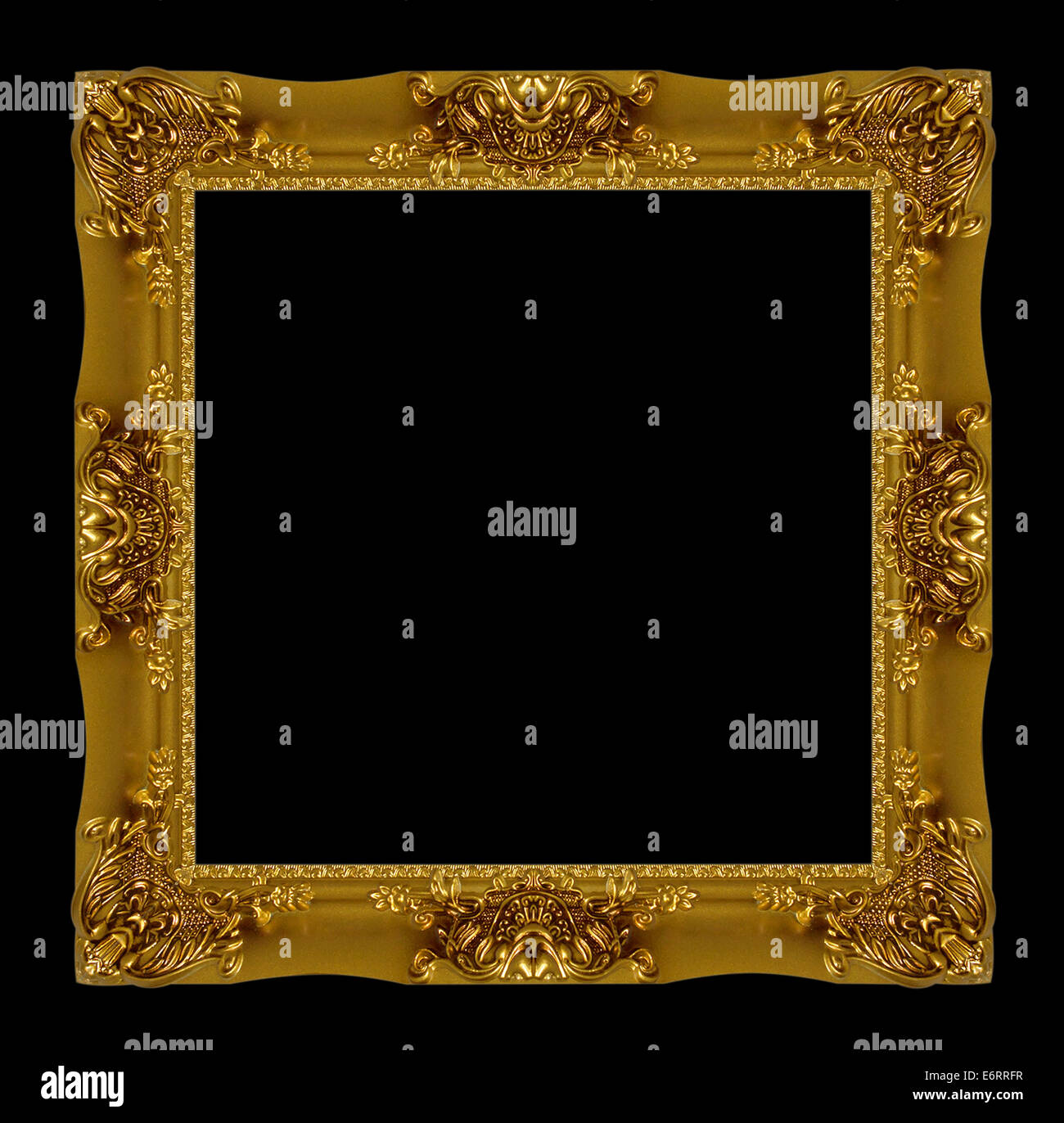 Picture frame gold wood frame in black background Stock Photo Alamy