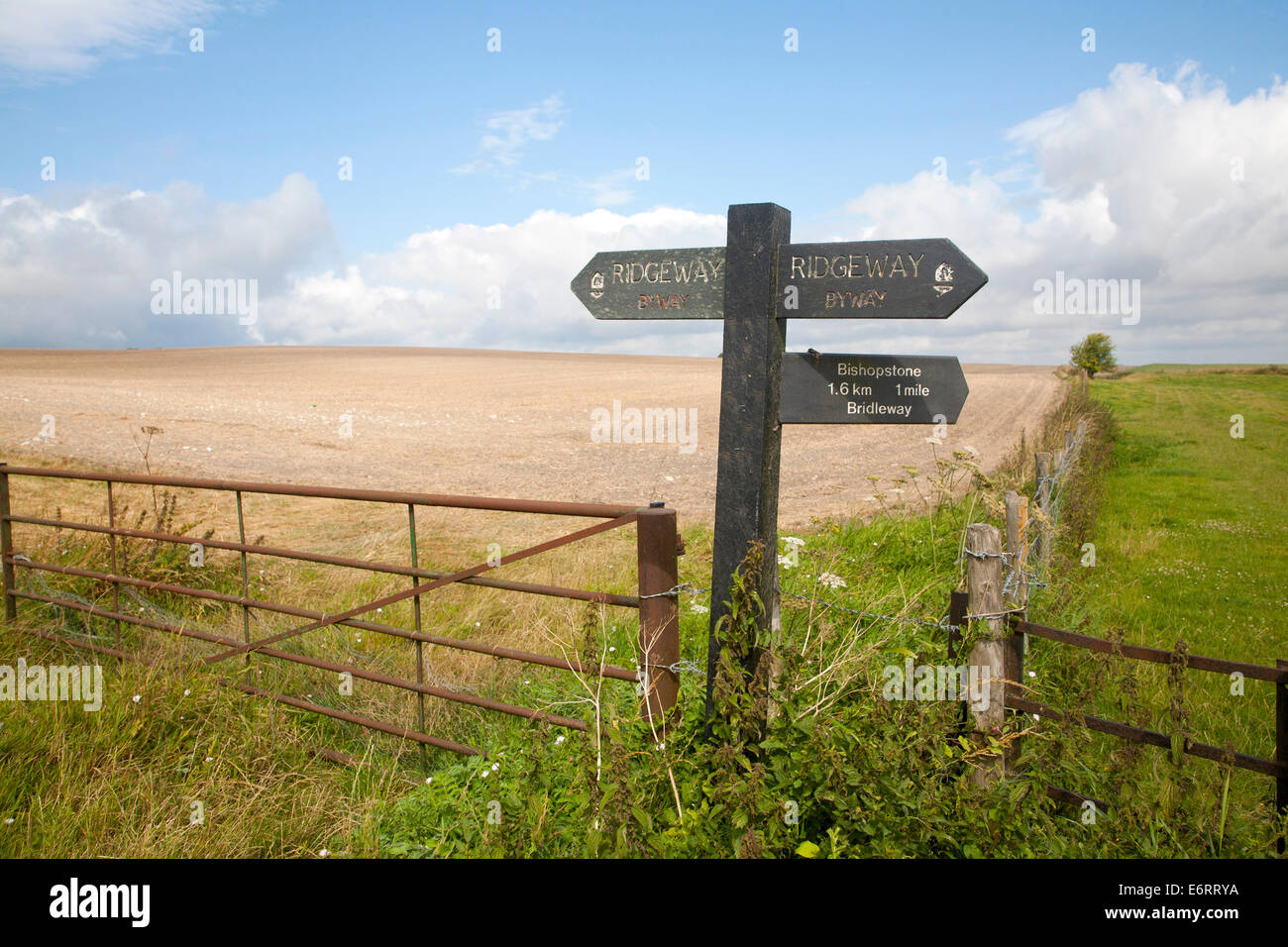 Footpath sign on the Ridgeway long distance footpath near Bishopstone, Wiltshire, England Stock Photo