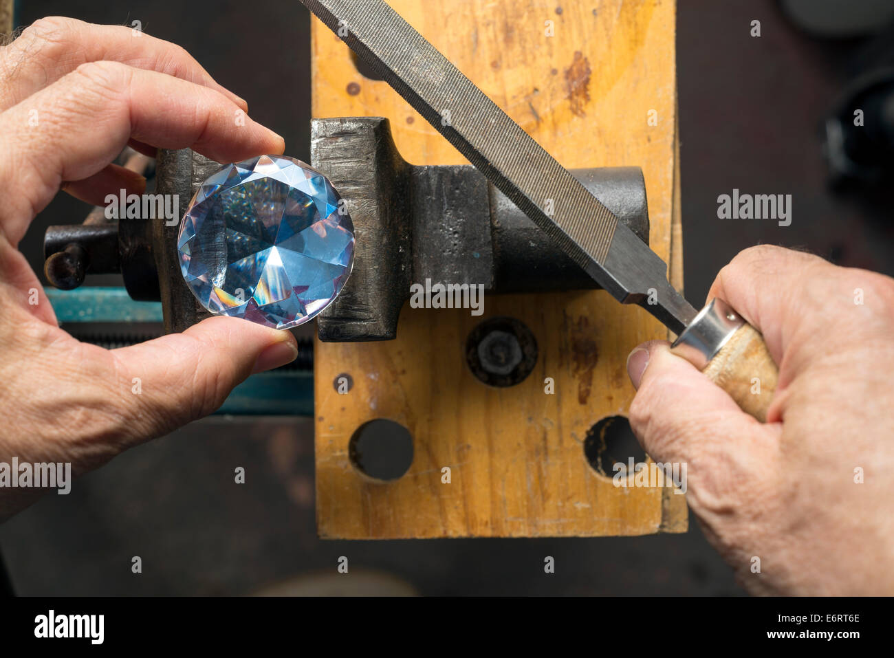 diamond shaped glass subject workbench Stock Photo