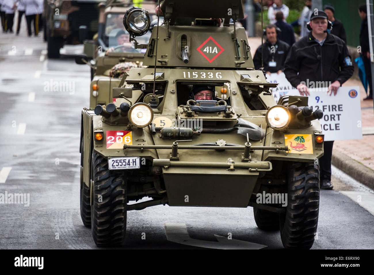 Ferret Scout Car MK2 and Crew parades down Macquarie Street, Parramatta