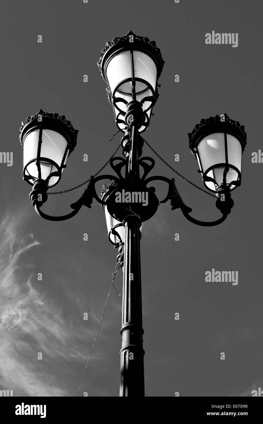 Black and white study of a street lamp in Grazalema, Spain Stock Photo