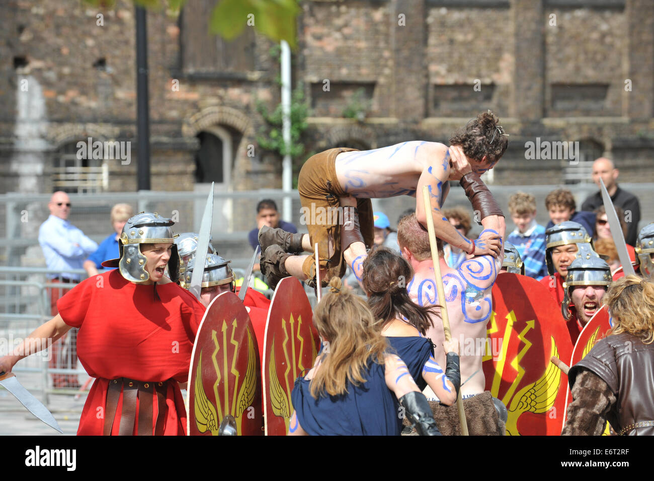 Granary Square, Kings Cross, London, UK. 30th August 2014. A re-enactment of Romans versus Britons at the Romans vs Boudicca event in Granary Square. Credit:  Matthew Chattle/Alamy Live News Stock Photo