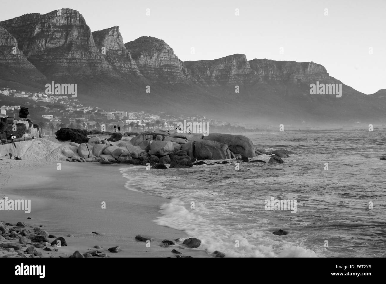 Glen beach, Cape Town South Africa with the Twelve Apostles mountains in the distance Stock Photo