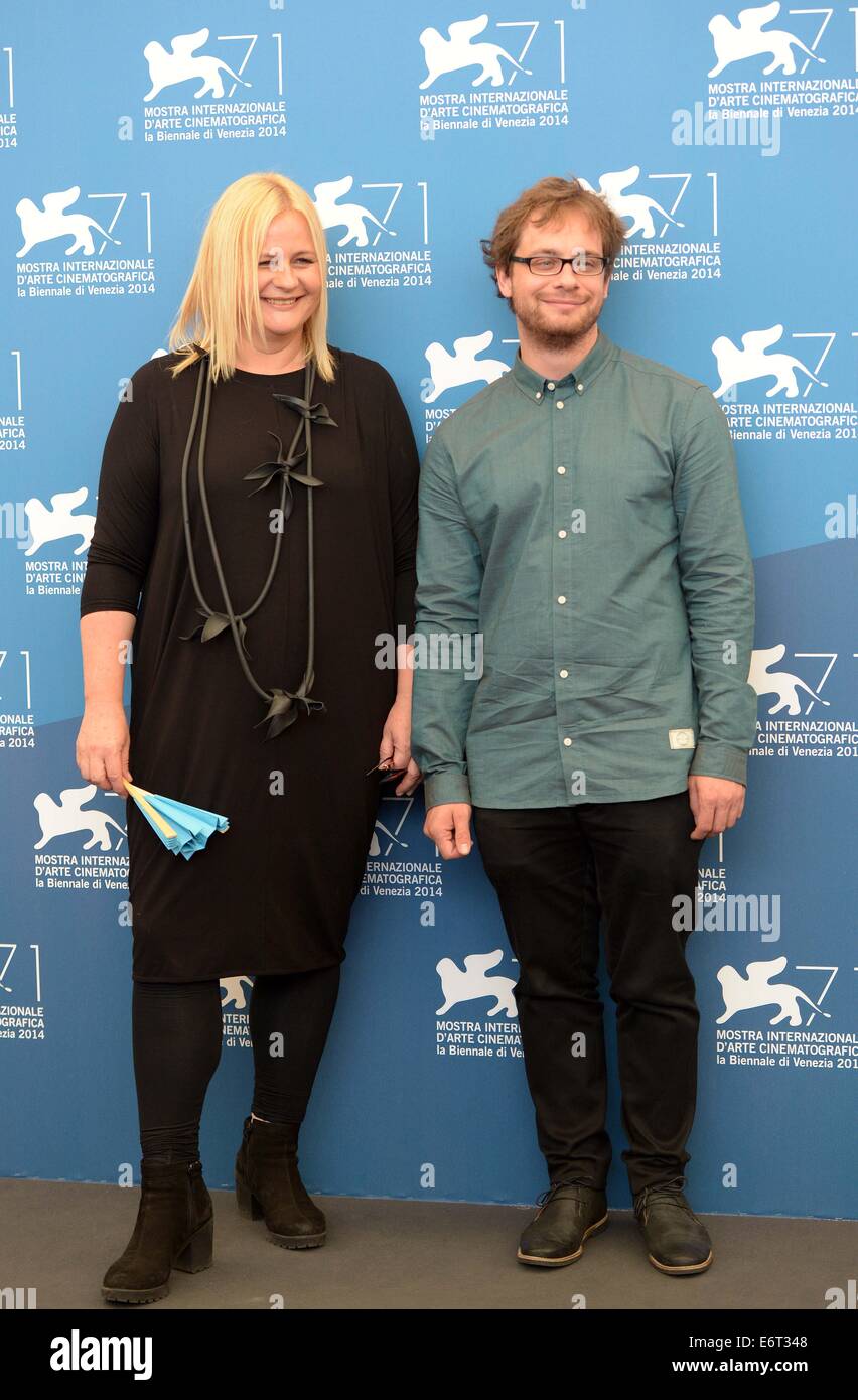 Venice, Italy. 30th Aug, 2014. Director Veronika Franz (L) and Severin Fiala pose during the photo call for the movie 'Ich Seh Ich Seh' ('Goodnight Mommy') which is selected for the horizons competition during the 71st Venice Film Festival in Lido of Venice, Italy, on Aug. 30, 2014. Credit:  Liu Lihang/Xinhua/Alamy Live News Stock Photo
