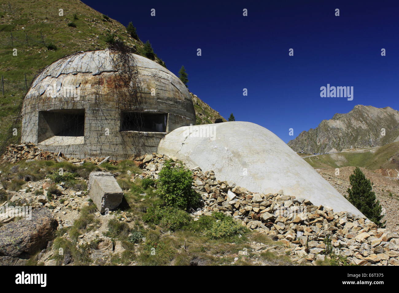 Col de la lombarde, bunker in the mountain, at the border between Cuneo, Piedmont, in Italy and the station of Isola 2000 Stock Photo