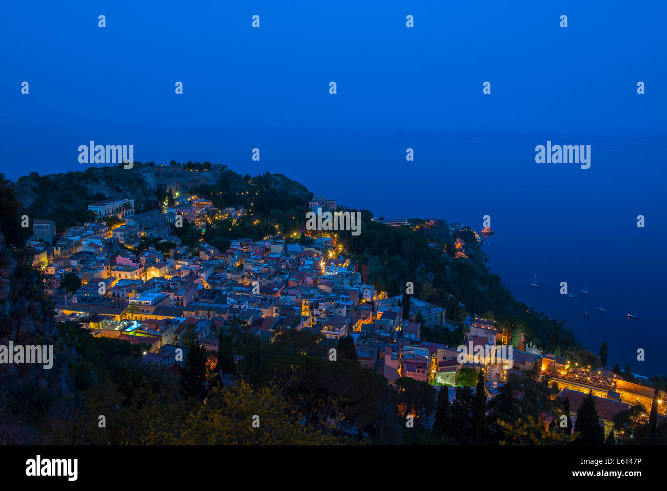 view of Taormina from above, Sicily - night scene Stock Photo - Alamy