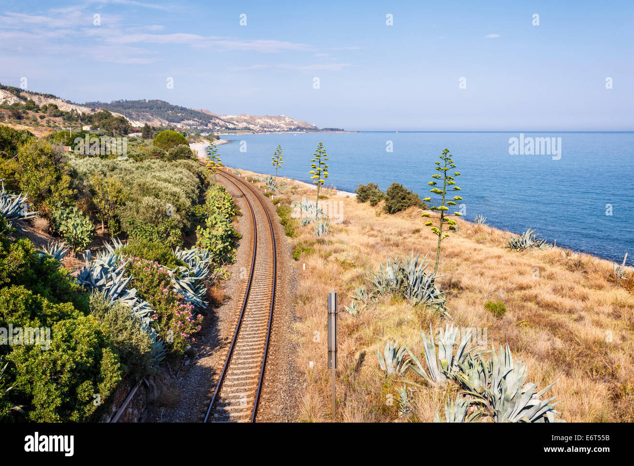 The railway running along the Ionian coast near Capo Spartivento