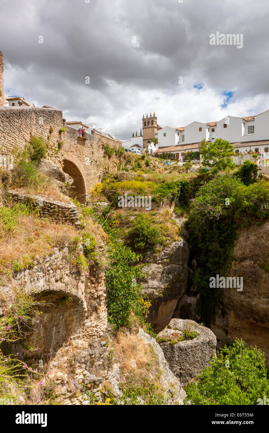 Puente Viejo (Old Bridge) over Guadalevín River, Ronda, Malaga province, Andalusia, Spain, Europe. Stock Photo