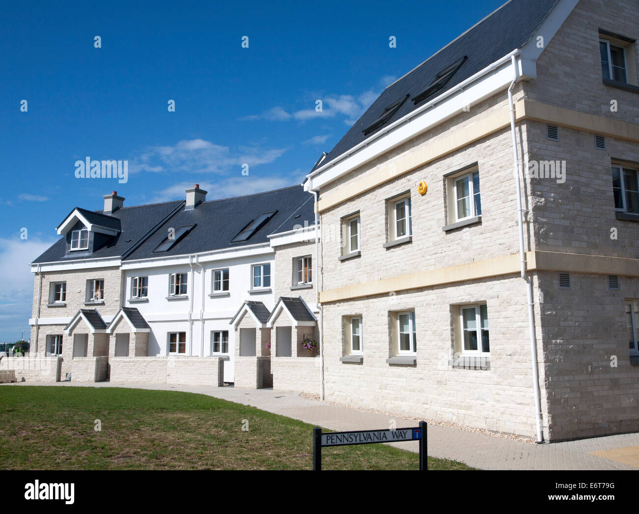 New houses made from local Portland stone, Isle of Portland, Dorset, England Stock Photo