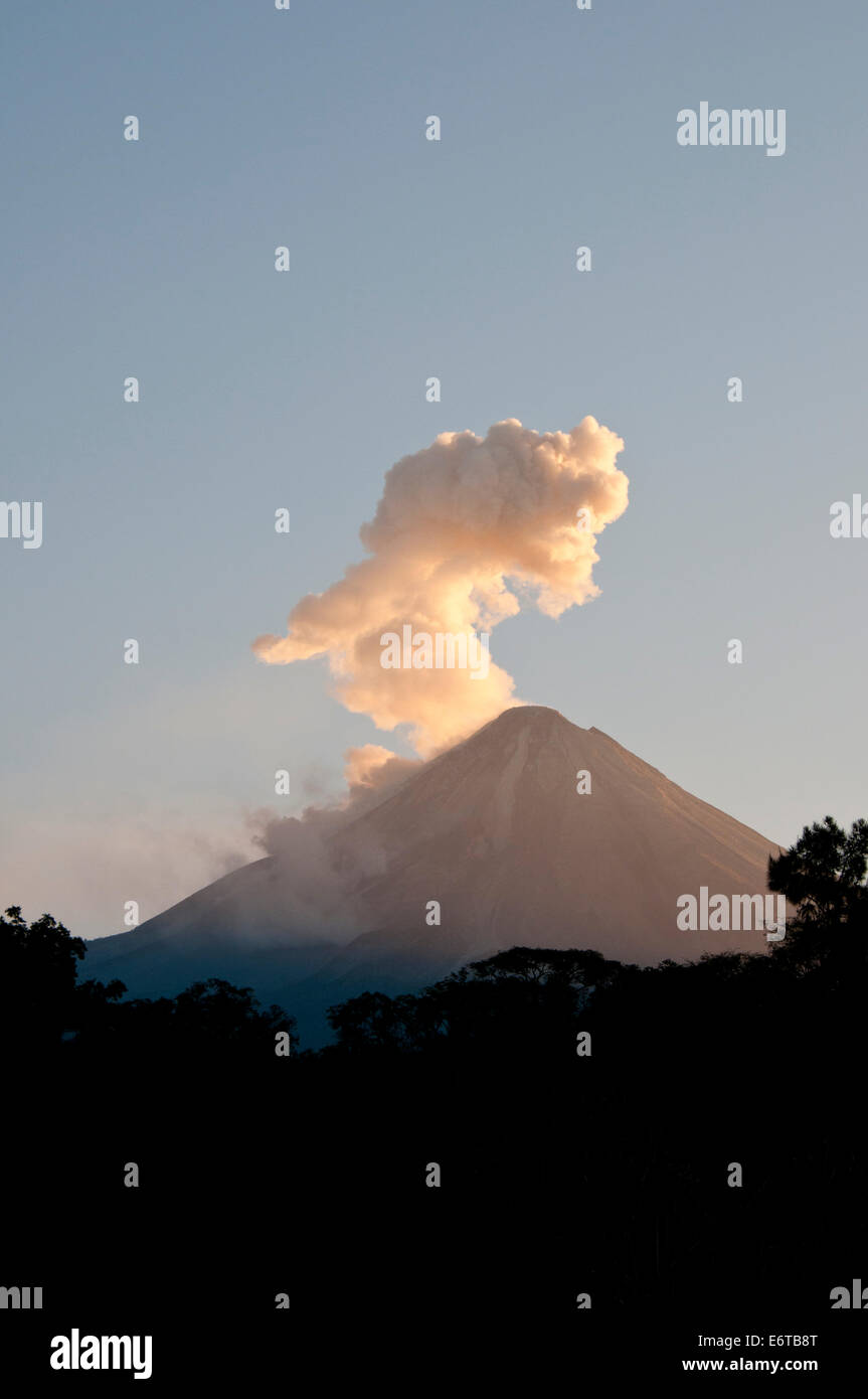Plume erupting from Volcan El Feugo/ de Colima a volcano in Mexico Stock Photo