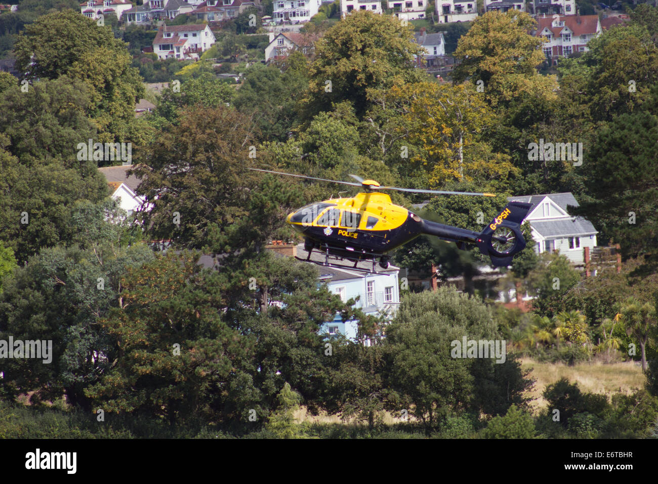 Devon and Cornwall Police helicopter taking off Stock Photo