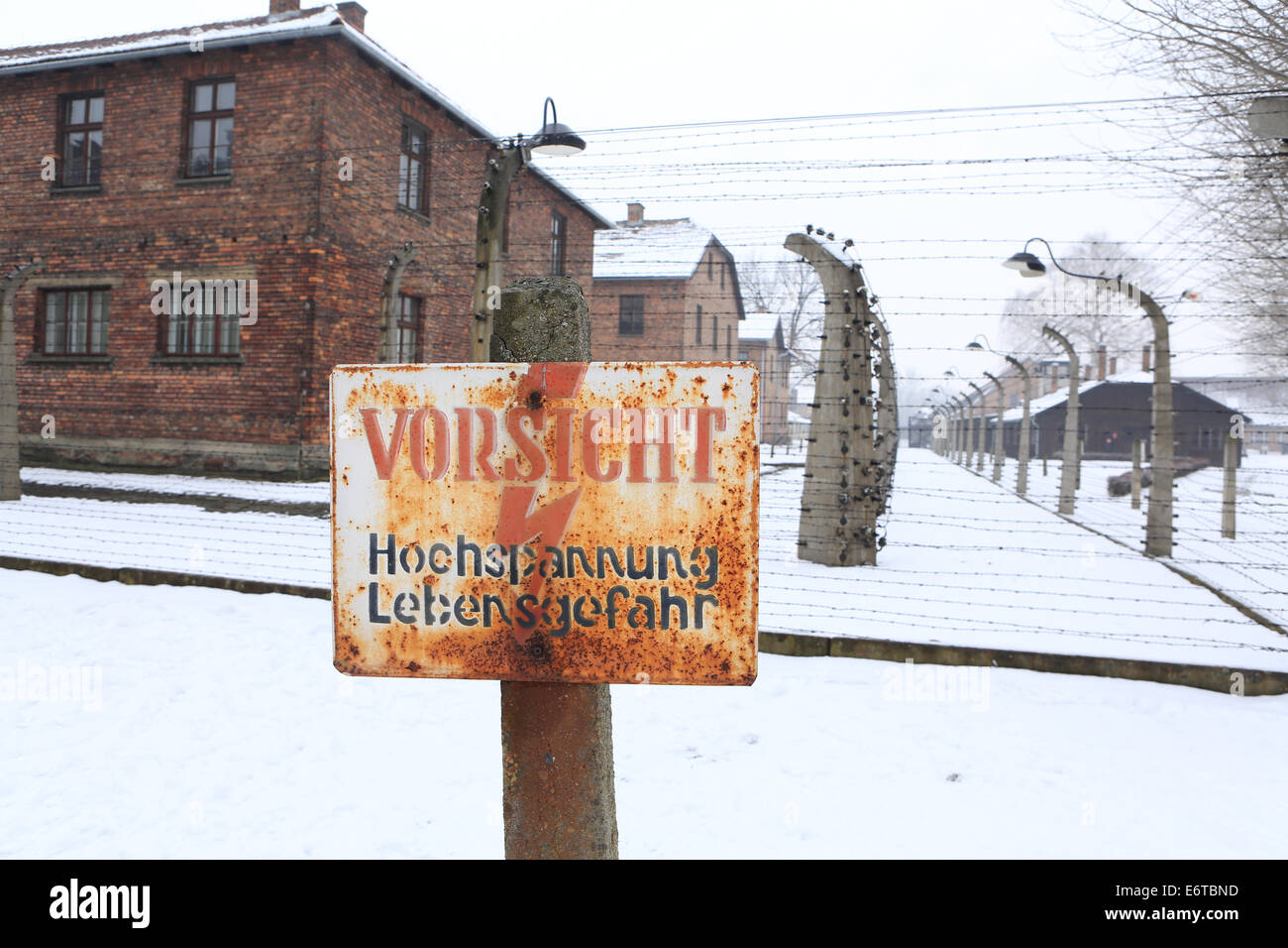 Auschwitz-Birkenau concentration and extermination camp in Winter Stock Photo