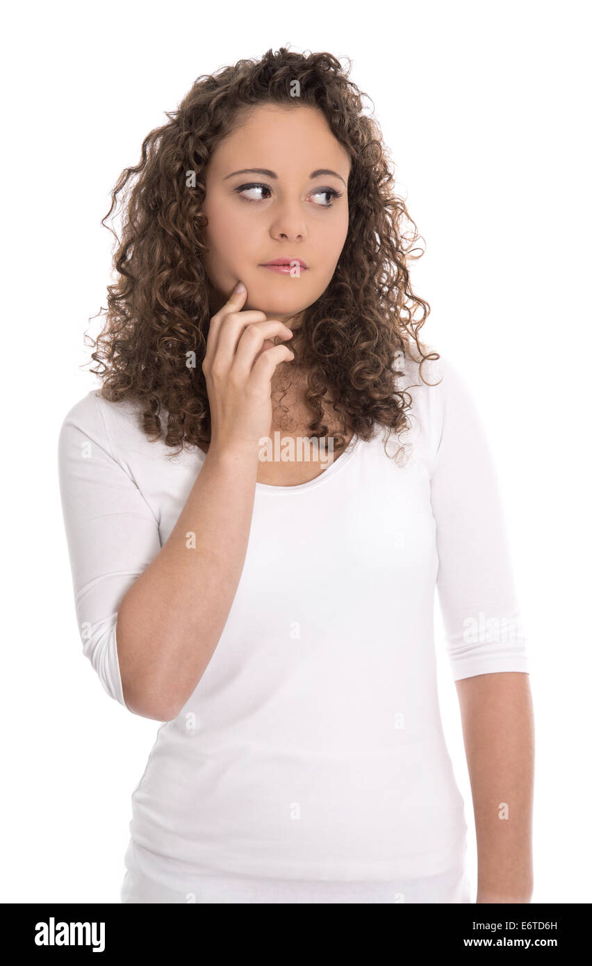 Sad and disappointed young woman over white looking sideways. Stock Photo