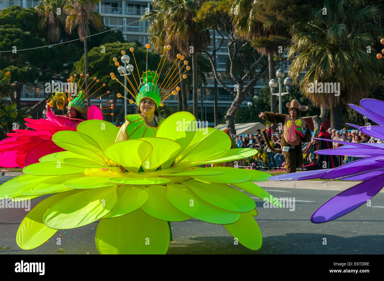 Nice, France, Caribbean Women in Colorful Costumes, Dancing in Street, during Traditional Spring Carnival parade Stock Photo