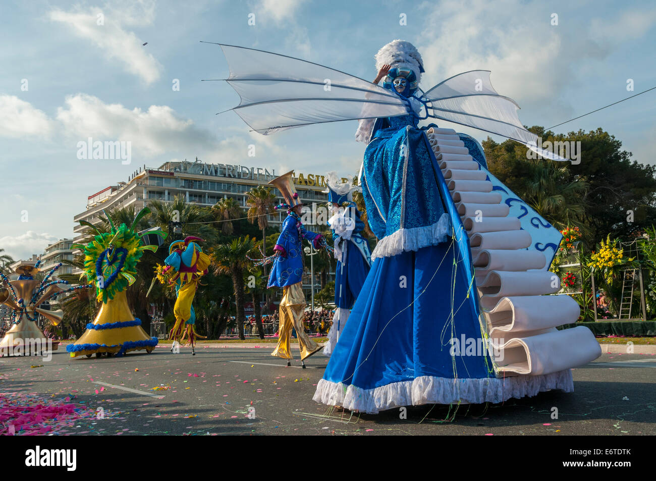 Nice, France, Women in Colorful Costumes, Dancing in Street, during Traditional Spring Carnival parade Stock Photo