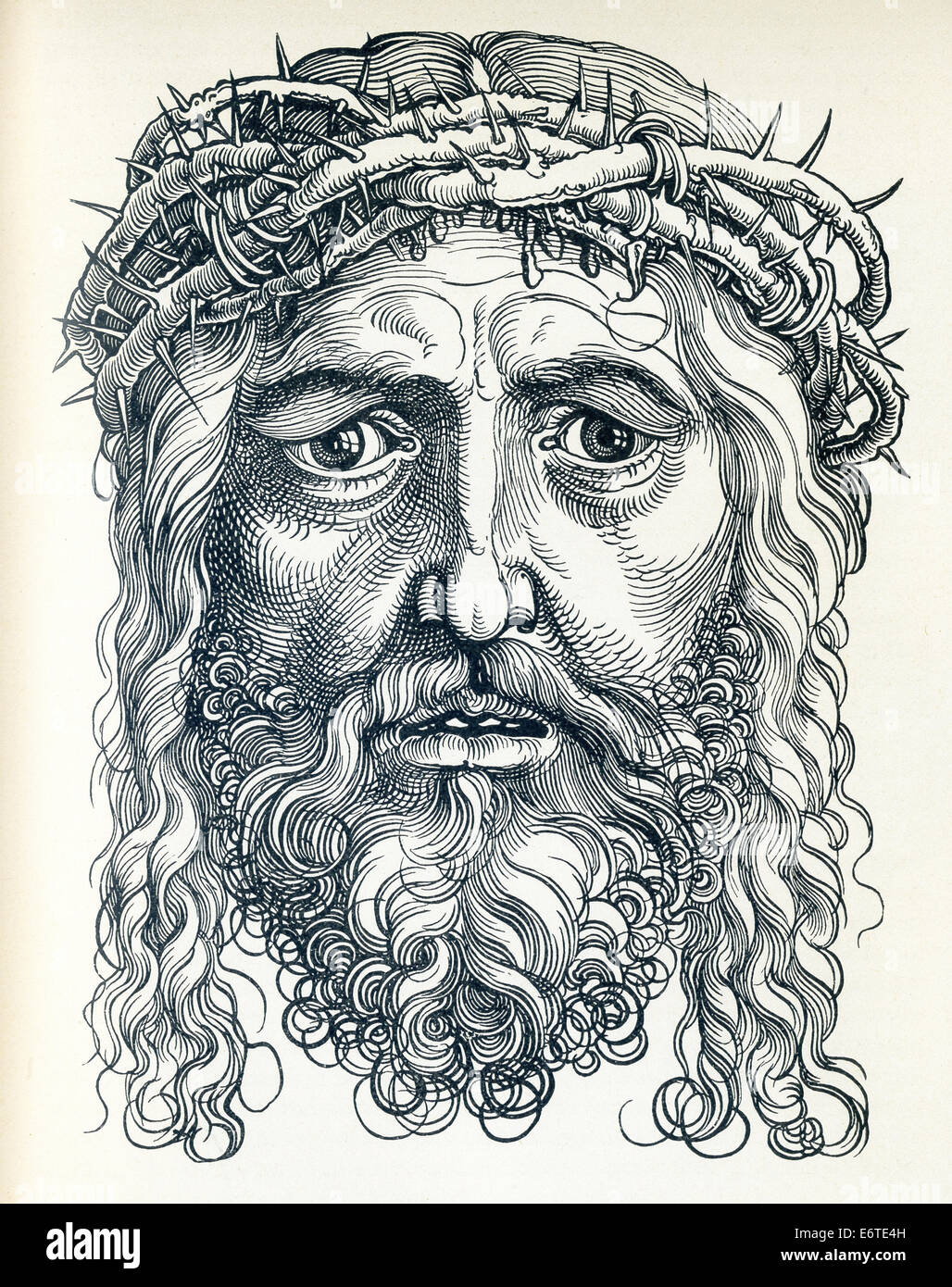 This head of Jesus Christ was done by Albrecht Durer, a German painter and engraver, who lived from 1471 to 1528. Stock Photo