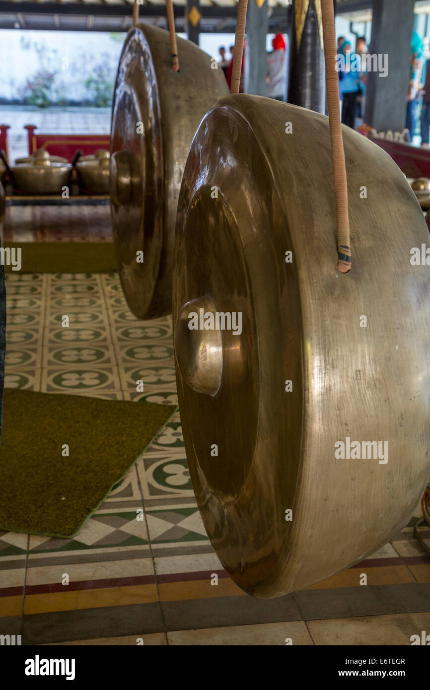 Yogyakarta, Java, Indonesia. Gongs in the Gamelan Orchestra at the