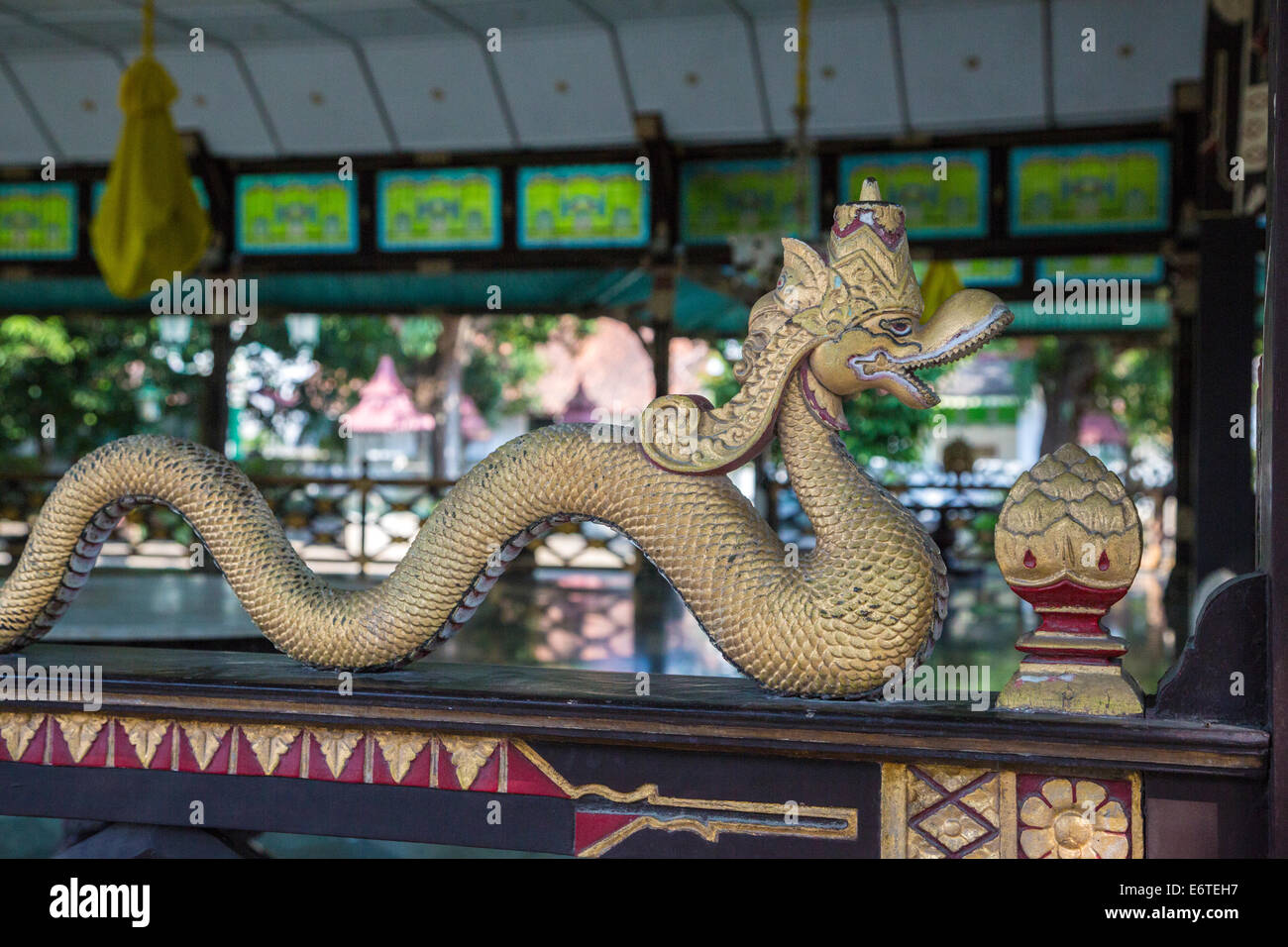 Yogyakarta, Java, Indonesia.  Serpent on Wall Surrounding Dining Area for Special Occasions, Sultan's Palace. Stock Photo