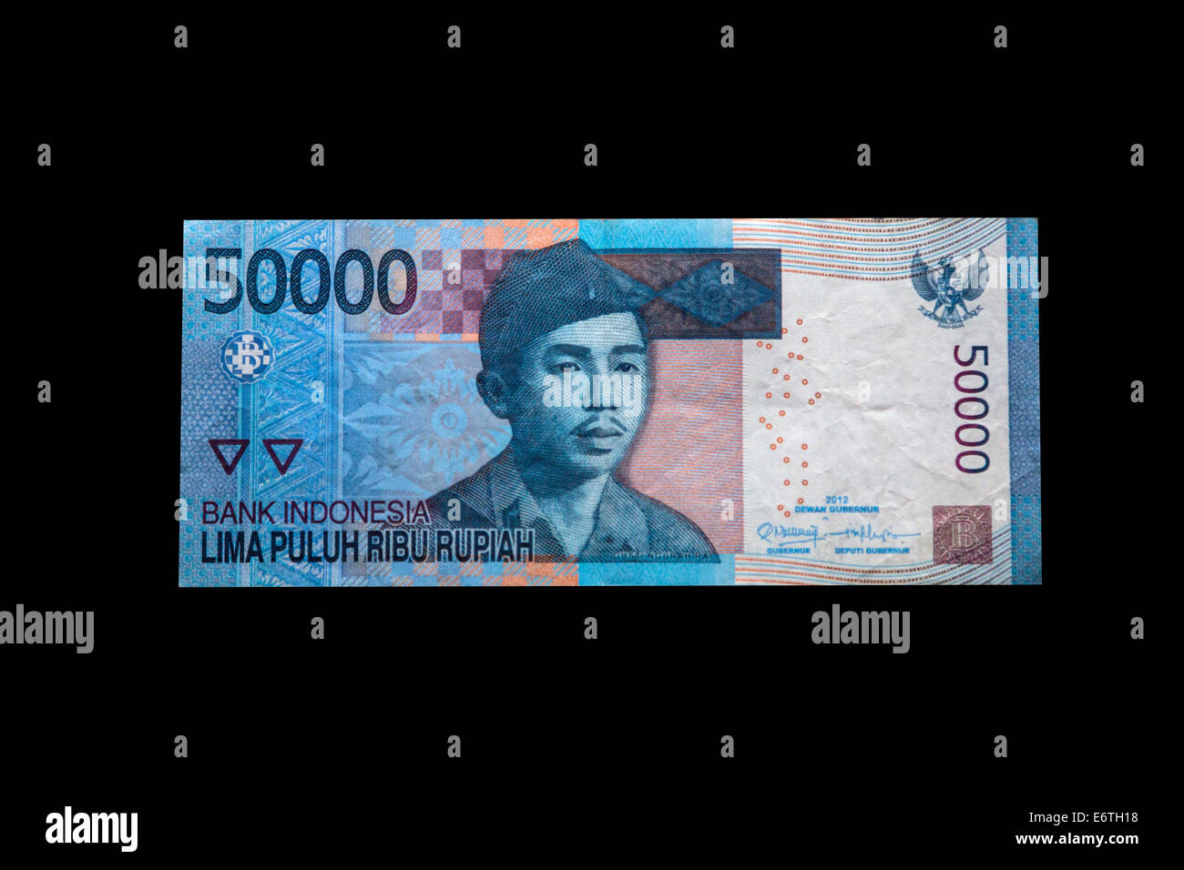 Yogyakarta, Java, Indonesia.  50,000 Rupiah Banknote, front, showing Lt. Col. I Gusti Ngurah Rai, a national hero. Stock Photo