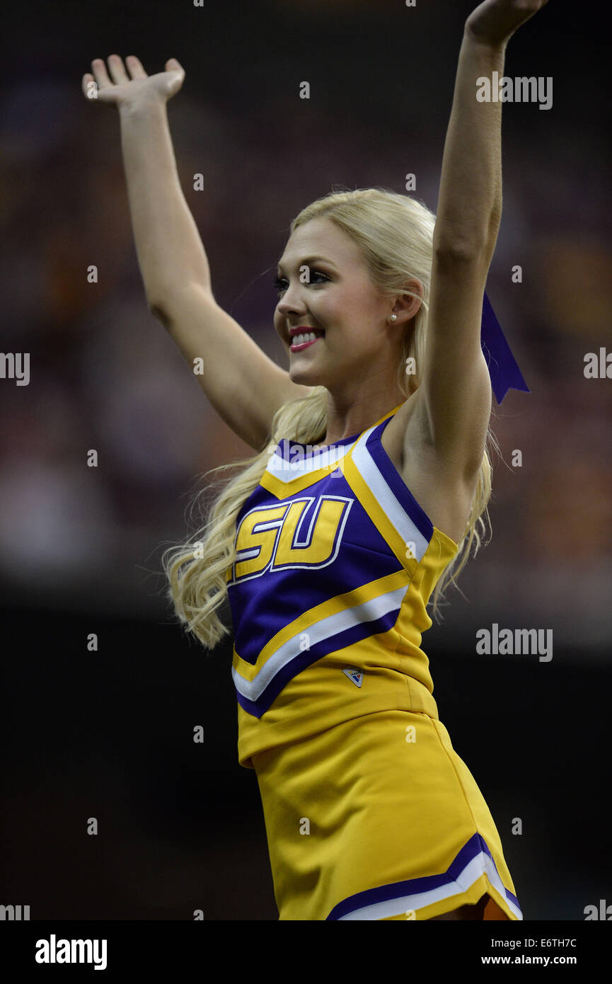 Houston, Texas, USA. 30th Aug, 2014. LSU Tigers cheerleader prior to an NCAA football game between the LSU Tigers and the Wisconsin Badgers at NRG Stadium in Houston, TX on August 30th, 2014. LSU won the game 28-24. Credit:  Trask Smith/ZUMA Wire/Alamy Live News Stock Photo