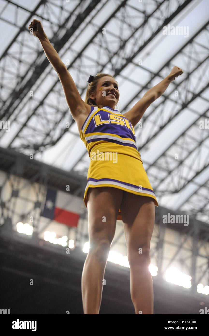 Houston, Texas, USA. 30th Aug, 2014. LSU Tigers cheerleader prior to an NCAA football game between the LSU Tigers and the Wisconsin Badgers at NRG Stadium in Houston, TX on August 30th, 2014. LSU won the game 28-24. Credit:  Trask Smith/ZUMA Wire/Alamy Live News Stock Photo