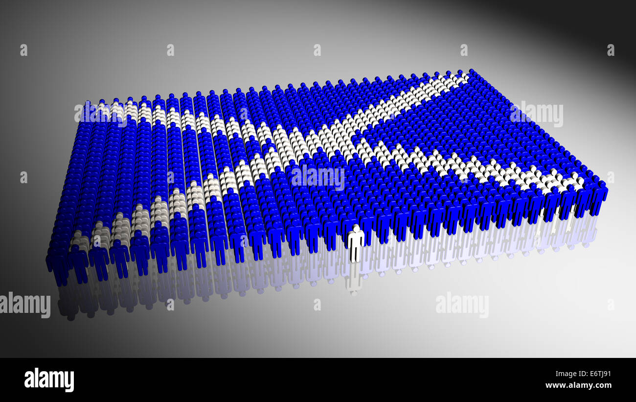 Group of 3D people forming a frontal view of Scottish flag. Independence vote. Scottish Flag. Stock Photo