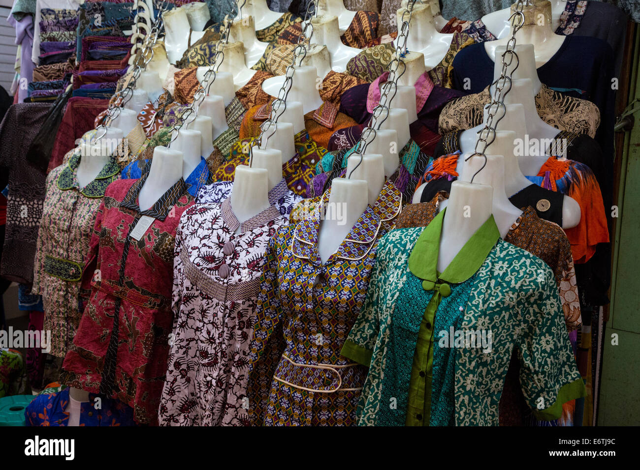 Yogyakarta, Java, Indonesia.  Women's Dresses, Beringharjo Market. Stock Photo