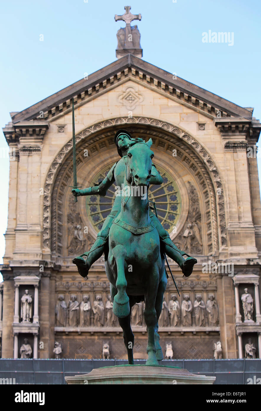 Monument of Jeanne d'Arc (Joan of Arc) near the Church of St. Augustine in Paris, France Stock Photo