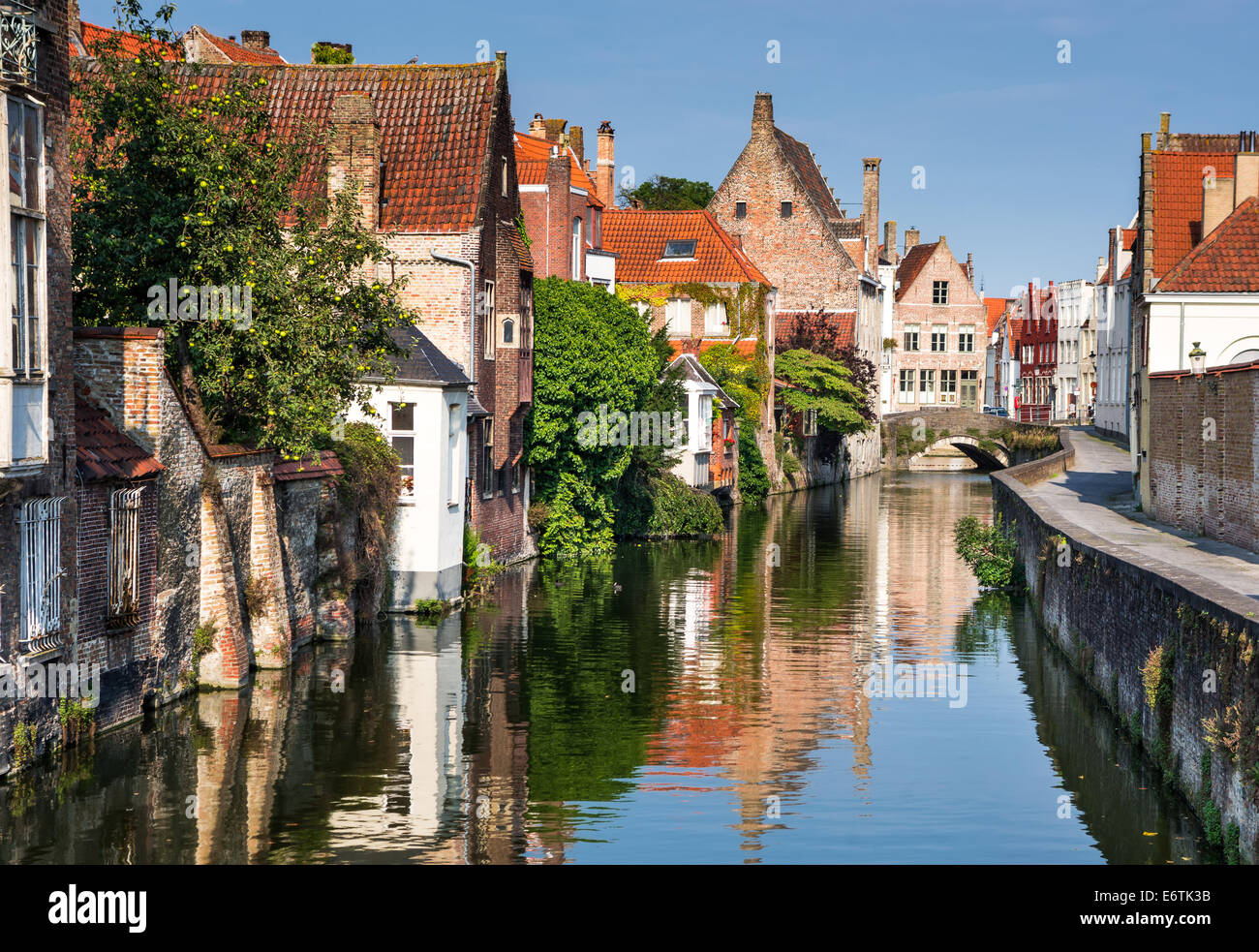 Scenery with water canal in Bruges, 'Venice of the North', cityscape of Flanders, Belgium Stock Photo