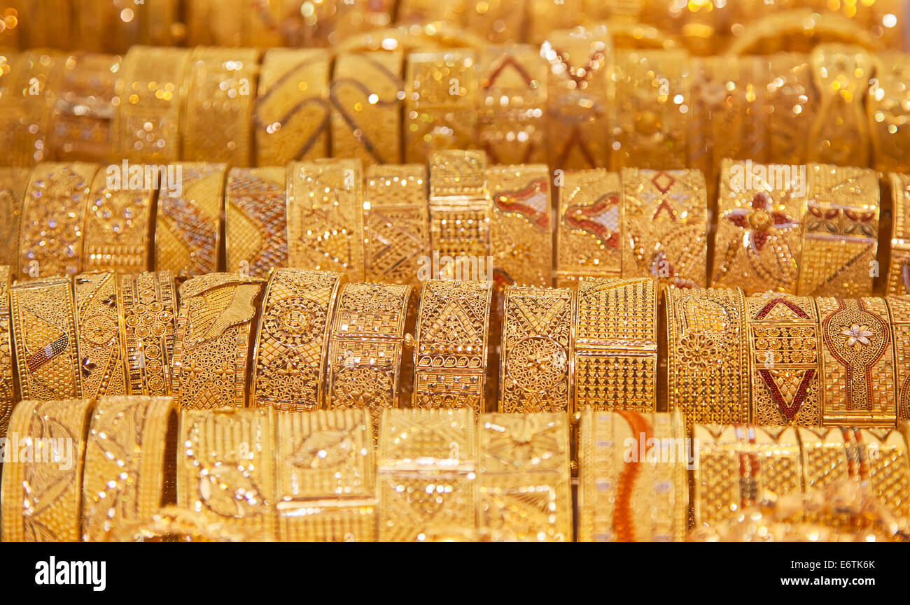 Gold on the famous 'Golden souk' in Dubai Stock Photo