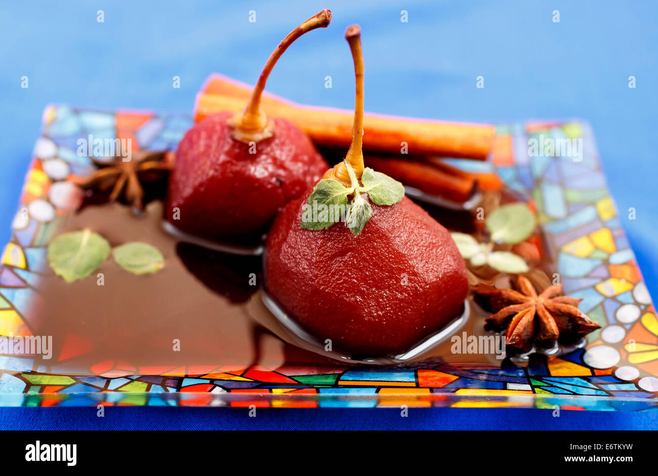 pears in red wine, tasty dessert Stock Photo