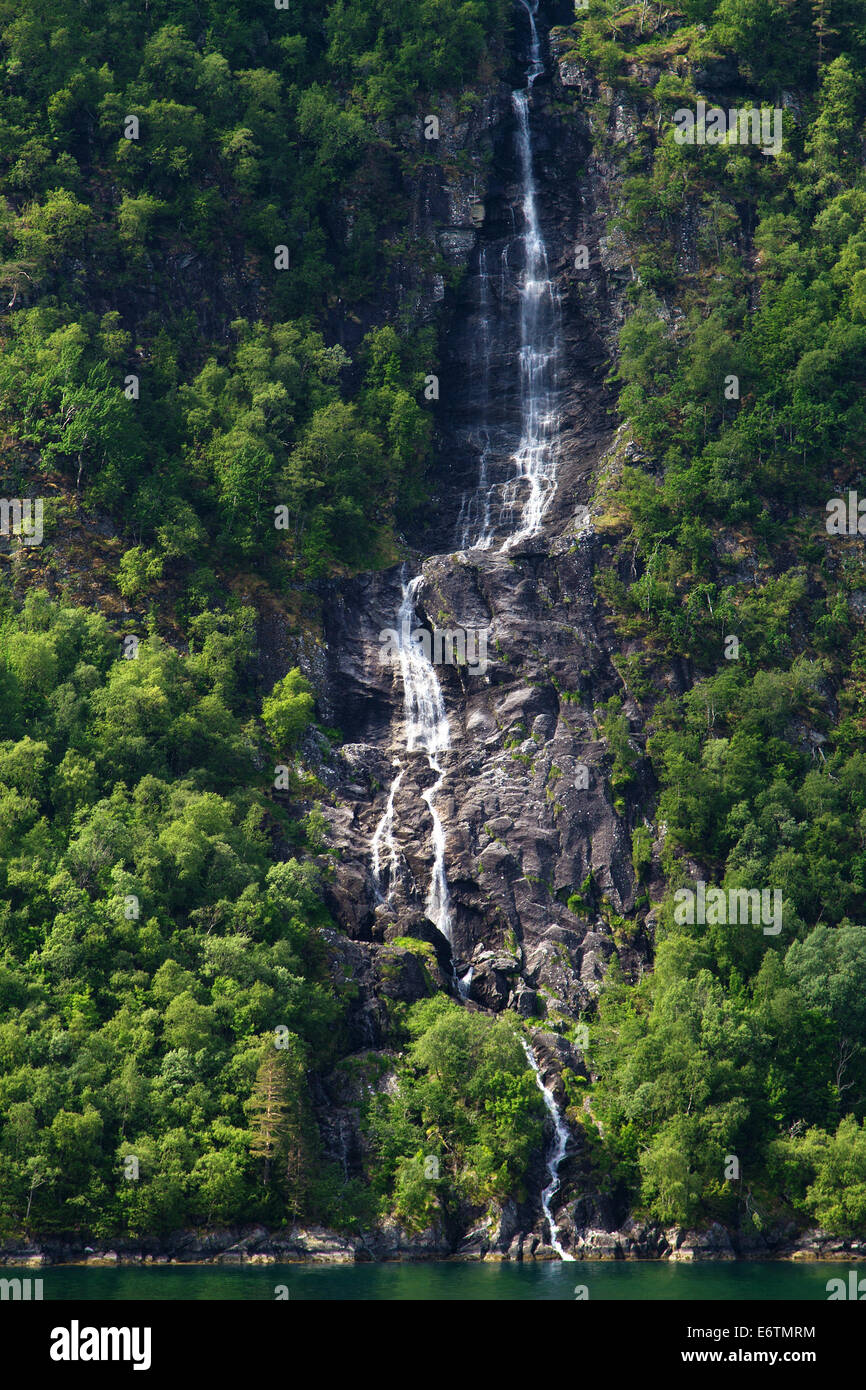 waterfalls northern Norwegian fjords. Stock Photo