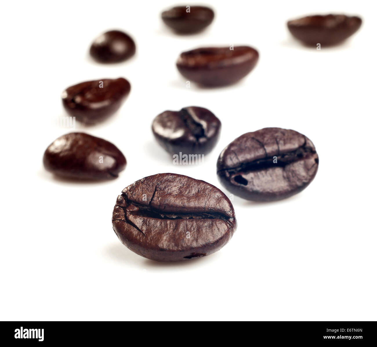 First Bean Coffee beans background. Macro. The focus is on the first bean Stock ...